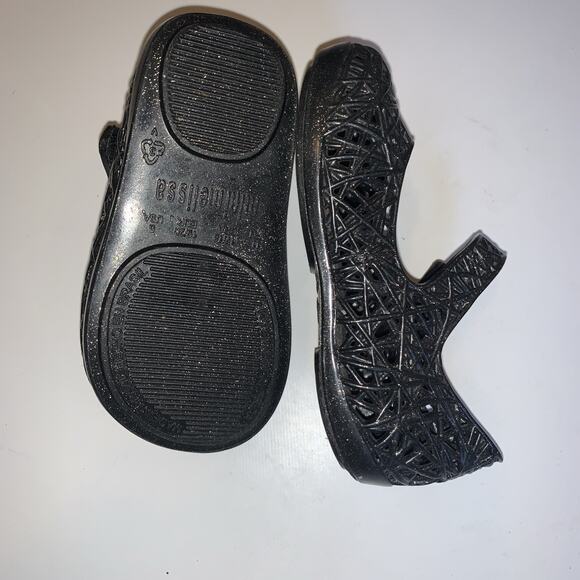 Mini Melissa Campana Zig Zag Size 5 C Black Gold Glitter Mary Jane Shoes - Picture 5 of 5
